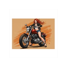 Kırmızı Saçlı Motosikletçi Kadın Mdf Poster