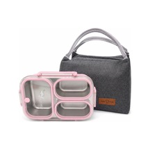 Valkyrie 304 Paslanmaz Çelik 3 Bölmeli Pembe Lunch Box Termal Çantalı Sızdırmaz Kapaklı Beslenme Kabı,