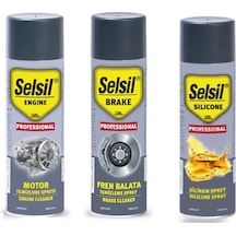 Selsil Oto Bakım Seti Motor Temizleme Spreyi 500 Ml, Silikon Sprey 500 Ml, Fren Balata Spreyi 500 Ml 1 adet