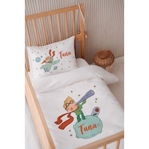 %100 Pamuk Saten Isme Özel Isimli 100x150 Bebek Yatak Nevresim Seti Küçük Prens Ve Gül