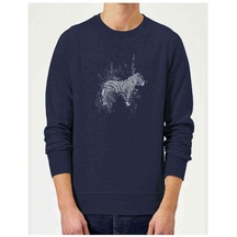 Zebra Baskılı Indigo Mavi Lacivert Erkek Örme Sweatshirt