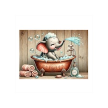 Küvette Banyo Yapan Fil Dekoratif Ahşap Tablo