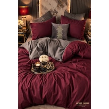 More Home Tek  Kişilik Yorgan Kılıfı + Yastık Kılıfı  Bordo Antrasit