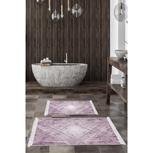 Dekoreko Kaymaz Taban Djt 2 Li Banyo Paspas Takımı Trend Saçaklı Modern M5003 Mor