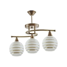 Eskitme Plofonyer Rustik Modern Gold Detaylı Camlı 3lü Avize Diğer