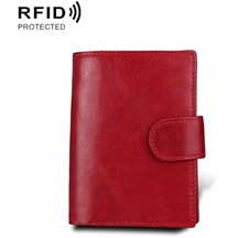 Antimagnet Rfıd Hakiki Deri Cüzdan / Pasaport Paketi / Adam İçin Dana Kart Yuvası Kırmızı