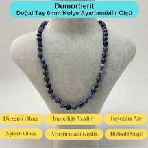 Yıldız Doğal Taş Dumortierit Doğal Taş 6 MM Makrome Kolye 45 CM - 55 CM Ayarlanabilir Lacivert