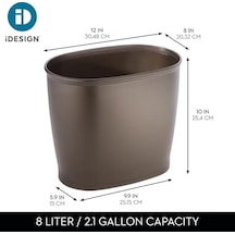 Interdesign Kent Oval Çöp Kutusu, Banyo Mutfak Ofis İçin, Plastik, 30,5x20,3x25,4cm, Kahverengi 10l Siyah