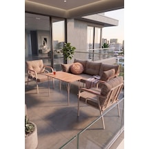 Ekon Serisi 1. Sınf 3+1+1 Ve 1 Adet Orta Sehpa 2 Yastıklı Bahçe Balkon Oturma Koltuk Takımı Cappucino İskelet Cappucino Minder