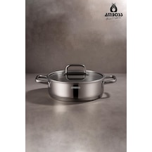 Nova Paslanmaz Çelik Cam Kapaklı Basık Tencere 26x7 Cm Gümüş