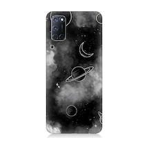 Oppo A92 Uyumlu Siyah Beyaz Gezegenler Desenli Silikon Kılıf