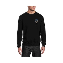 Skull Panda Baskılı Siyah Erkek Örme Sweatshirt