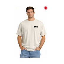 Bej Oversize Tişört Unisex %100 Pamuk Wanted Yazılı Baskılı Salaş Erkek Kadın T-shirt Bej