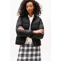 Tommy Hilfiger Kadın Gizli Kapüşonlu Crop Şişme Mont - Siyah Triple Black