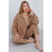 Bigdart Kadın Camel Oversize Keten Alt Üst Takım 6622 6622bgd19-278-14415 001