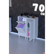 Lina 70 Cm Çok Amaçlı Banyo Dolabı Ve Çamaşır Sepetli Düzenleyici Beyaz 35+35 X97x32 Cm