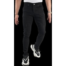 Erkek Dar Paça Desturalı New Siyah Kot Pantolon Siyah