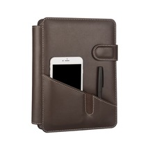 2k 5295 Ajanda Tarihsiz Kareli Suni Deri Telefon Kılıflı 4 Halka Mekanizmalı Hesap Makineli Organizer, Kahverengi Açık Gri