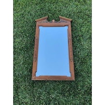 Vintage Ahşap Çerçeveli Oyma Desenli Boy Aynası 53x97cm Eksikli - Kahverengi