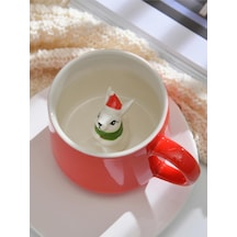 Mukko Home 3d Tavşan Biblo Sürpriz Porselen Kupa - 350 Ml, Şık Ve Eğlenceli Tasarım,kırmızı Beyaz - Çok Renkli