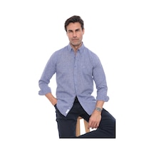 Slim Fit Uzun Kol Yaka Düğmeli Nefes Alan Keten Hediye Kutulu Erkek Gömlek Fs-004548 - Saks Mavi-3233