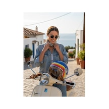Nero Retro Yarım Motosiklet Kaskı Lacivert - Krem - Parlak