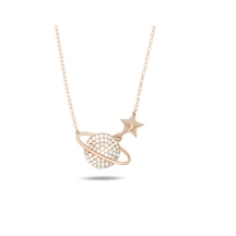 Brezza Lusso Jewelry Gezegen Rose Kolye Zirkon Taşlı Kadın Gümüş Kolye 45 CM