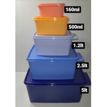 Tupperware Kare Saklama Kabı 5’Li Çok Amaçlı Kutu Renkli 160-500-12-25-5L Çok Renkli