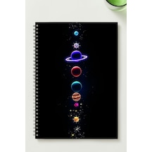Gezegenler Temalı A5 Metal Spiralli Çizgisiz Karton Kapak 50yp 100 Sayfa Gezegenler A5 Defter Çok Renkli