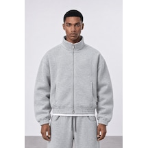 Respire Erkek Crop Fit Panda Oversize Zip Gri Melanj