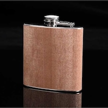 Ganzhoushop Viski Sones Şişesi Şarap Paslanmaz Matarası Deri Kılıflı Çelik Alkol Ahşap 6oz Taşınabilir Seyahat Dekor Diğer