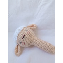 Uykulu Kuzu Amigurumi Çıngırak Bej - Beyaz