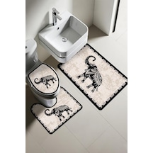 Modern Desenli Dijital Baskı 3 Lü Banyo Paspas Takımı Yıkanabilir Kaymaz Tabanlı Klozet Takımı Klz0030 Renkli