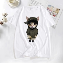 Flood Of Style Tonka T Shirt İle Yeat Kitty Erkekler Komik Sevimli Kedi Grafik Tee % Baskılı Tişört Pamuk Te Beyaz