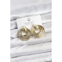 Gold Renk Pirinç Vintage Kadın Küpe Altın