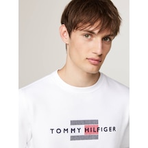 Tommy Hilfiger Erkek Sweatshirt Yazı Logo Nakışlı Beyaz