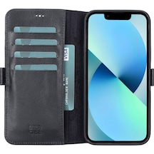 Apple Uyumlu iPhone 13 Pro Max Deri Cüzdanlı Kılıf Siyah