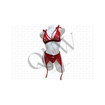 Kırmızı Dantelli Jartiyer Takım - Quw60-1008-03