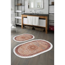 Eko Trend Djt 2 Li Yıkanabilir Kaymaz Taban Oval Banyo Paspas Klozet Takımı P1356 Vintage Kırmızı 60 X 100 - 50 X 60