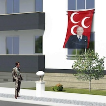 Alparslan Türkeş Ve 3 Hilal Kırmızı Sancak Bayrak Mhp -150x225cm 1,5 X2,25 Metre 1