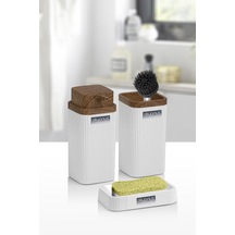 Okyanus Home Stella Beyaz Ahşap Desenli 3'lü Banyo Seti Beyaz