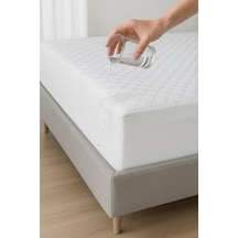 Yatak Alezi Pamuklu Kapitone Fitted Full Kenar Sıvı Geçirmez Yatak Koruyucu Beyaz 160 X 200 Açık Indigo