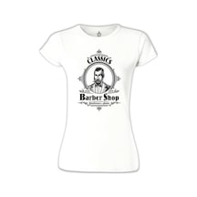 Barber Shop Beyaz Kadın Tshirt 001