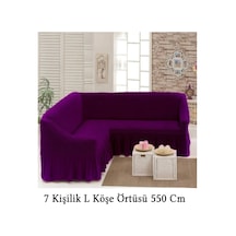 Starmall Bürümcük 7 Kişilik Köşe Koltuk, Kanepe Örtüsü, Koltuk Kılıfı, Lastikli, Etekli, L Köşe 550 Cm Mor Mor