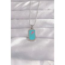 316l Çelik Gümüş Renk Mavi Mineli Tarot Kolye Gümüş