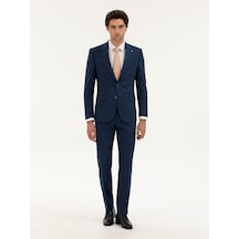 Cacharel Lacivert Slim Fit Keten Karışımlı Takım Elbise
