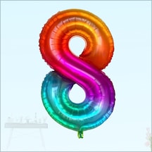 8 Yaş Rakam Folyo Balon. 100 CM - Gökkuşağı