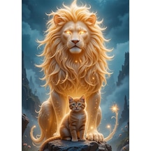 Bedeko Kedi Ve Aslan Resmi Ahşap Tablo