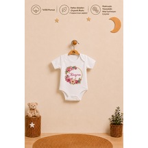 Pia Baby İsme Özel Kız Bebek Kısa Kollu Body Zıbın %100 Pamuk Alttan Çıtçıtlı Organik Baskılı Bebek Body 1072bayx Ekru