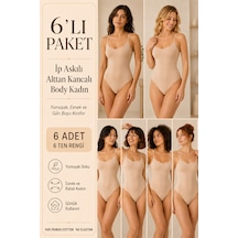 Loule Kadın 6'lı %95 Pamuklu İnce Askılı Alttan Kancalı Body Ten